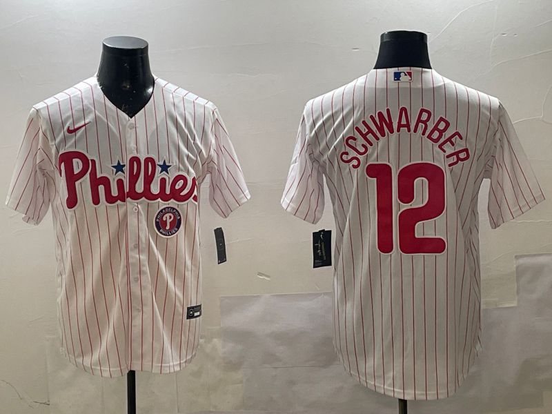 Men Philadelphia Phillies #12 Schwarber White stripe Game 2025 Nike MLB Jersey style 5